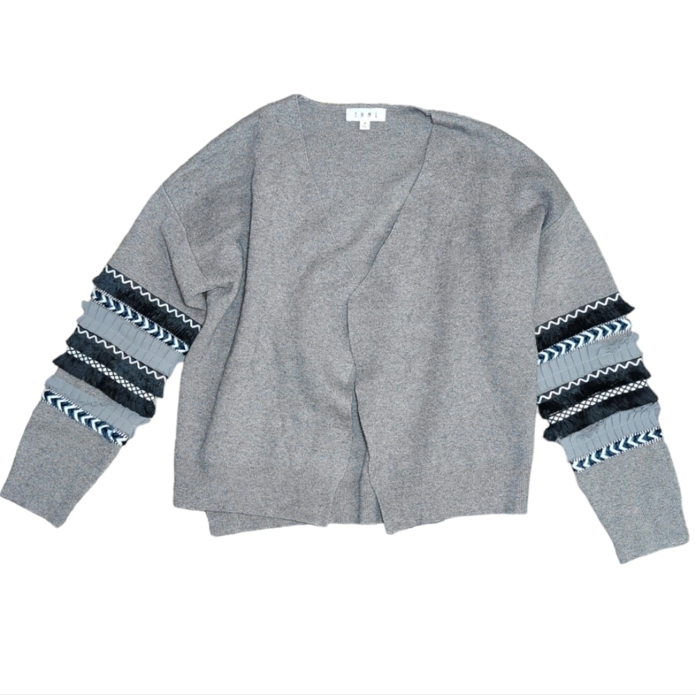 THML Open Cardigan Fringe Trim Sleeve Size M